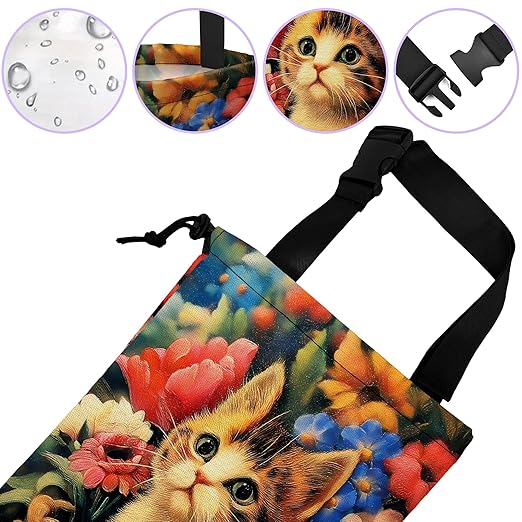 UUCBTAH Car Trash Bag Cute Cat Surrounded by Flowers Car Trash Bin Leakproof Waterproof Car Trash Can for Back Seat, Foldable Car Garbage Bag with Adjustable Straps and Drawstring for Car Accessories