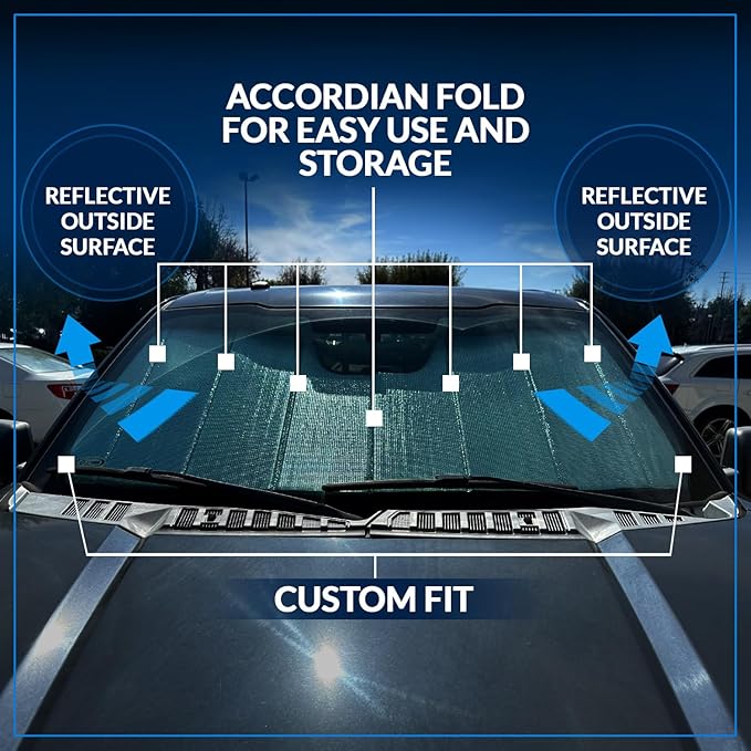 Custom Fit Car Sun Shade Windshield | Sun Visor | Car Window Shades | Fold Up Front Sunshade Visor | Compatible with BMW X7 (G07) 2019-2021 | CFS-380-S | Silver & Grey 1-pc Set