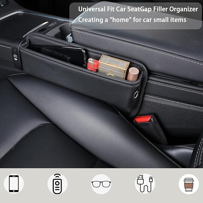 COPOZZ Car Seat Gap Filler Organizer - Universal Fit Car Seat Organizer & Seat Gap Storage Box, Quick Installation to Securely Store Phone, Keys, Sunglasses and Small Essentials