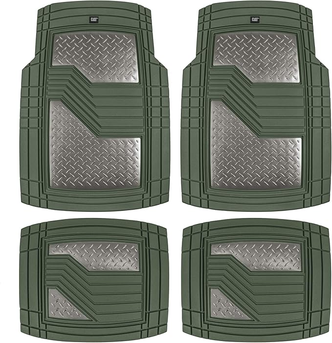 Cat® DiamondShield™ Rubber Floor Mats for Cars Trucks SUV, All Weather Protection, Front and Rear Car Mats with Heel Pad & Anti-Slip Backing, Universal Trim-to-Fit Rubber Floor Mats for Car, Green
