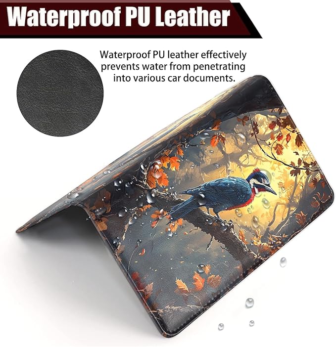 Car Document Holder with Magnetic Shut, Car Registration and Insurance Card Holder, Vehicle Glove Box Organizer Documents, Driver License, Auto Paperwork Organizer Wallet, Woodpecker In The Sun