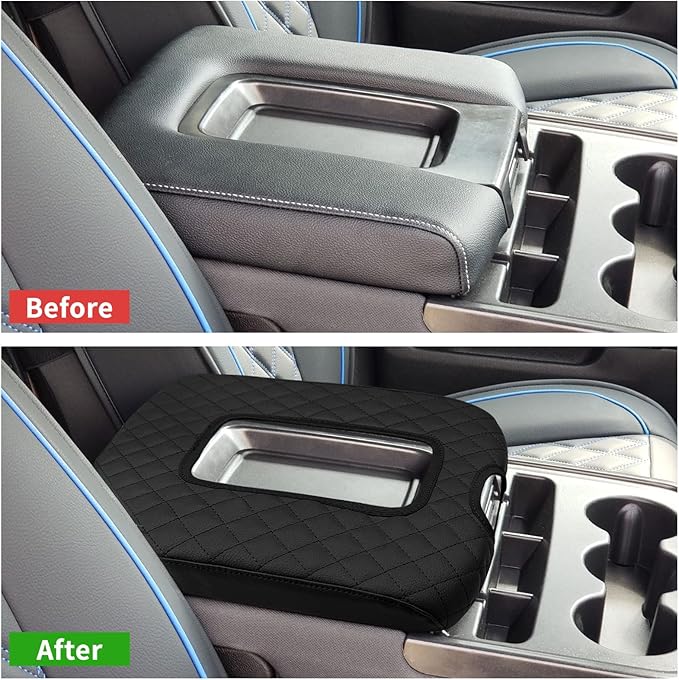 Xaido Center Console Armrest Cover Compatible with 2014-2018 Chevy Silverado & GMC Sierra with 40/20/40 Jump Seat, Middle Console Leather Protective Cover (ONLY for Split Bench Seat Console)