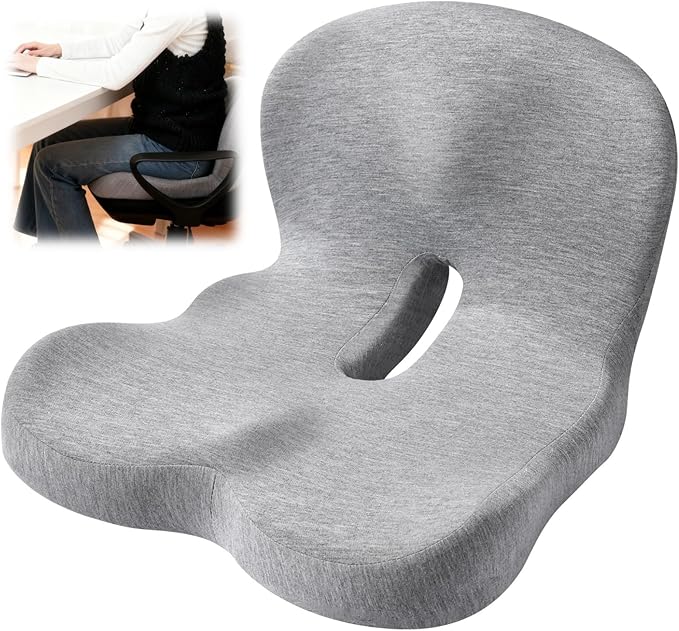 Gray Car Seat Cushion, Ergonomic Memory Foam, Lumbar Support, Non-Slip, 15.7 X 16.9 X 11.4 in, Breathable for Car and Office