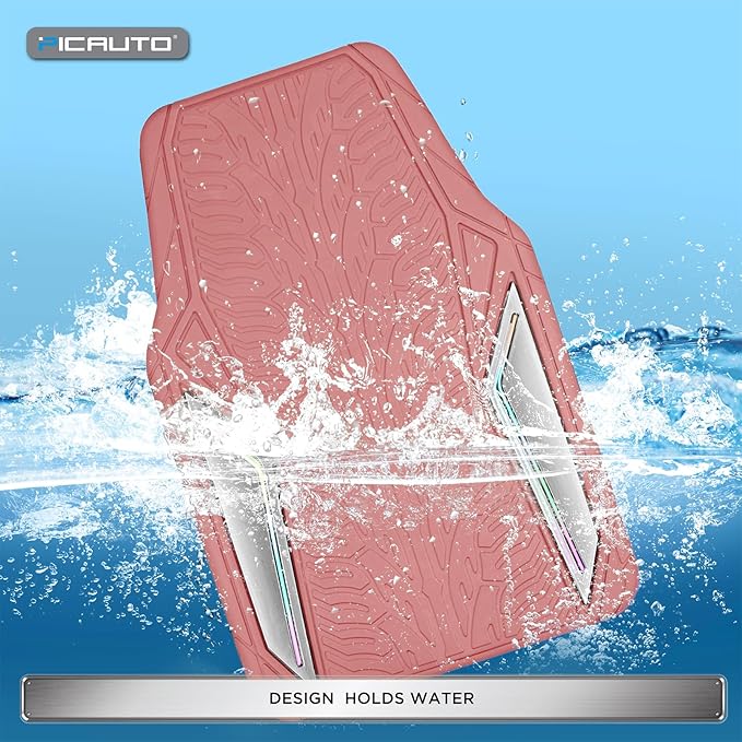 PIC AUTO Pink Rubber Floor Mats, Silver Aluminum Film with Colorful Piping Floor Mats for Cars, Car Mats with Non-Slip Backing, All-Weather, Trim-to-Fit Liner for Cars, SUVs, Trucks, Vehicles