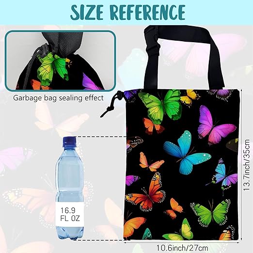 KXWQTRDD Car Garbage Bag Colorful Butterflies Drawstring Car Trash Bag Hanging for Back Seat with Adjustable Buckle Canvas Vehicle Trash Can Easy-to-Install