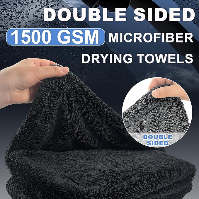 Ghguole 2-Pack Car Drying Towel (28" x 36"),1500 GSM Double Sided Microfiber Towels for Cars,Trucks, SUV.Highly Absorbent,Leaving no Marks,no Shedding,Easy to Clean