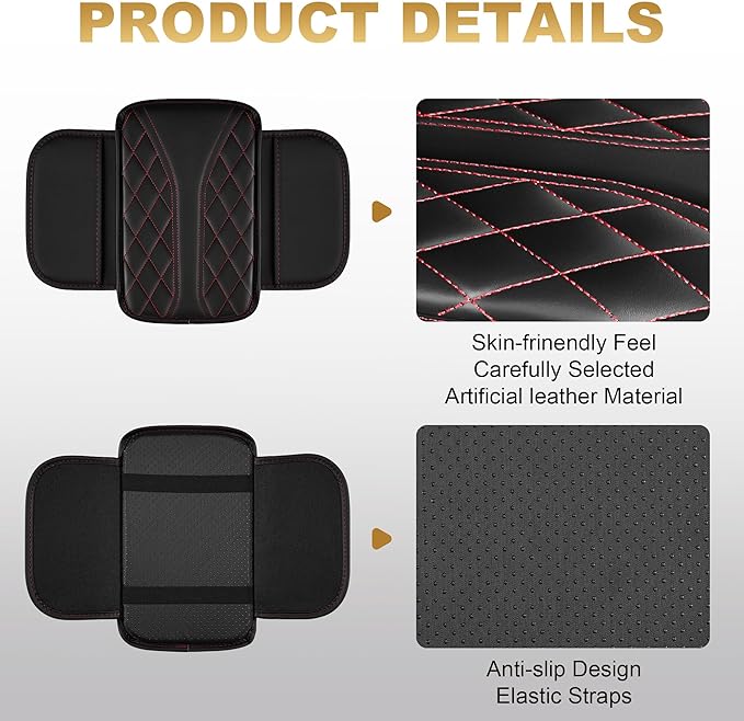 Center Console Cover Fit for CR-V: Scratch and Wear Resistant Console Cover Leather with 2 Storage Bags -Upgraded Armrest Coverfor Car,Anti-Scratch Auto Armrest Pad Accessory （Black&Red