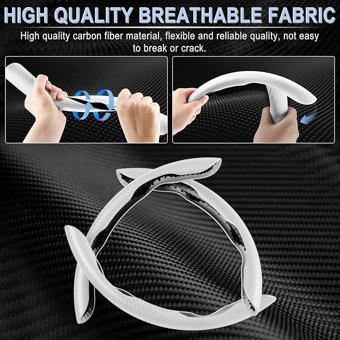 Amiss 3pcs Carbon Fiber Anti-Skid Steering Wheel Cover, Waterproof & Segmented Butterfly Design, Universal 99% Vehicle Wheel Cover Protector, Car Interior Accessories, White