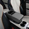Center Console Cover Car Armrest Box Pad Leather Arm Rest Cushion with Cup Holder Mobile Phone Storage Armrest Protection Pad for Car (Pure Grey, 13.58 * 8.07 * 2.95 inch)
