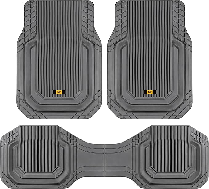 Cat® ToughLiner™ Car Floor Mats - Heavy Duty Trim to Fit Mat for Trucks - Car Mats & SUV Floor Liners for Car - All-Weather Truck Accessories & Odorless Rubber Automotive Mats - Gray