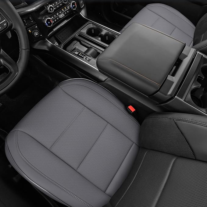 EQUIDEVDY 2Pcs Truck Seat Cover Bottom Fit for Chevy Silverado, Ford F150 F250 F350, GMC Sierra, Ram 1500 2500 3500, Dodge,Tundra, Premium Faux Leather Trucks Pickup Front Driver Seat Covers(Gray)