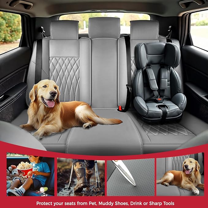FREESOO Gray Car Seat Cover Full Set - Faux Nappa Leather Seat Covers for Cars, Luxury Breathable Waterproof Front Seats Cushion Protectors with Lumbar Support, Universal Fit for Sedans SUVs Pickups