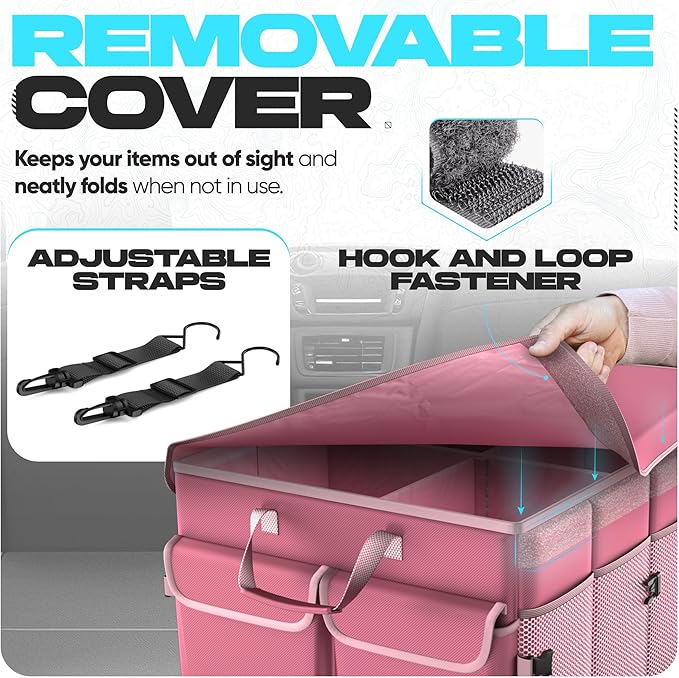 FORTEM Trunk Organizer For SUV Car Trunk Organizer, Foldable Storage, Car Accessories for Women Men, Collapsible Bag, Perfect Christmas Gifts, 600D Oxford, Non Slip Bottom, Straps, Soft Cover (85L)