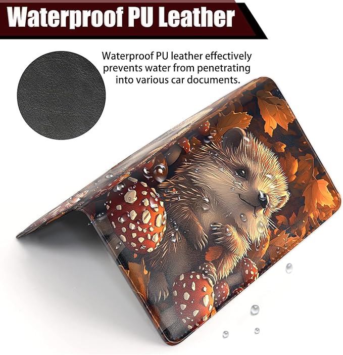 Car Document Holder with Magnetic Shut, Car Registration and Insurance Card Holder, Vehicle Glove Box Organizer Documents, Driver License, Auto Paperwork Organizer Wallet, Hedgehog In Mushroom