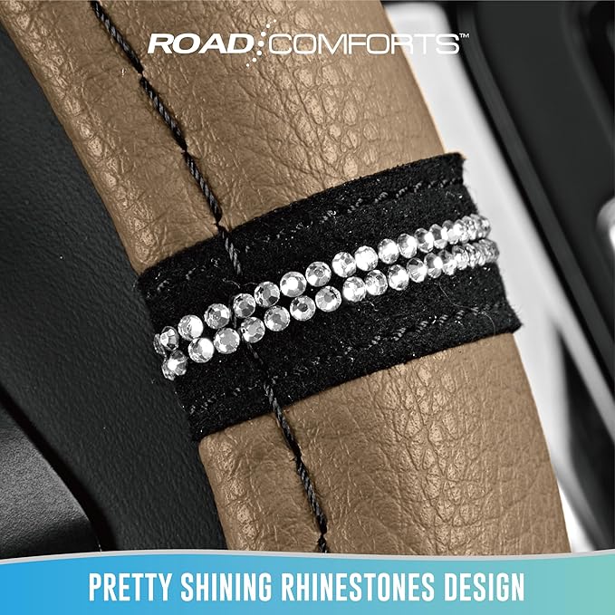 Road Comforts Leopard Steering Wheel Cover - Made with PVC Leather Cheetah Print - Anti-Slip, Universal Fit 14 1/2 inches to 15 inches - Beige