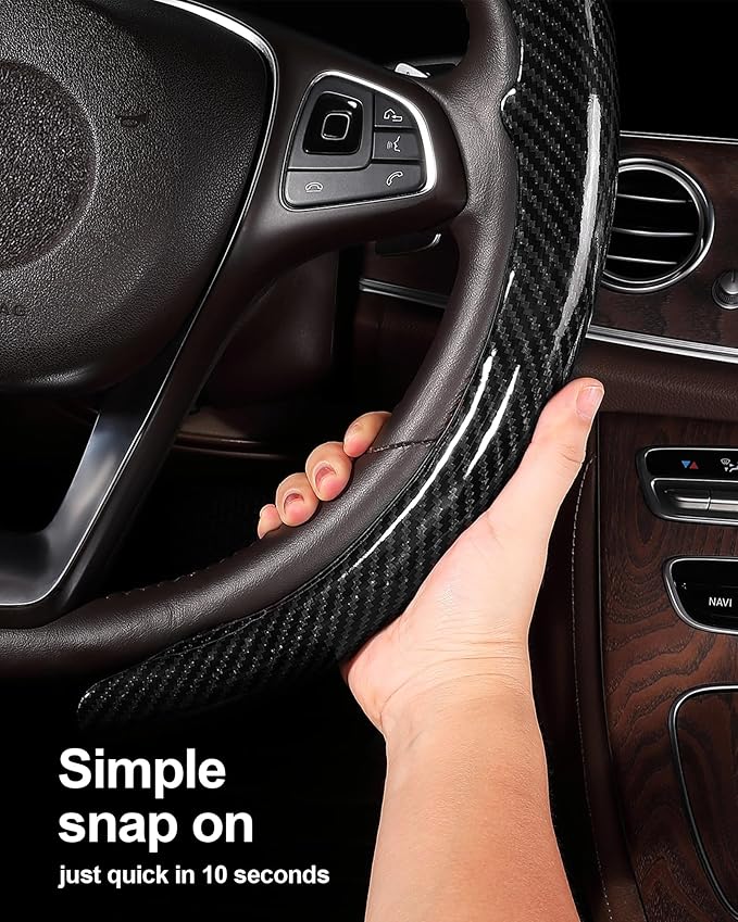 West Llama Carbon Fiber Car Steering Wheel Cover,Thin Steering Wheel Wrap Universal 14.5-15 Inch,Fit Cars,SUVs,Trucks(Glossy-Black-O-Shaped)