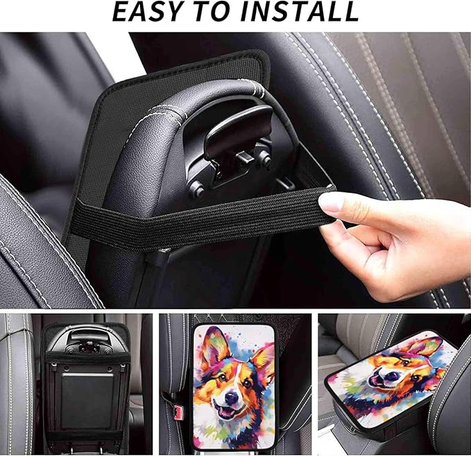 indokyeyqaz Universal Car Center Console Cushion Pad, Colorful Cute Corgi Dog Soft Waterproof Car Center Console Cover Auto Armrest Seat Box Cover Protector for Most Vehicle SUV Truck Car