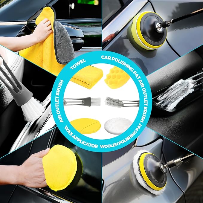 30Pcs Car Detailing Kit, Car Wash Cleaning Kit, Auto Detailing Drill Brush Set, Car Cleaning Gel, Car Cleaning Supplies for Interior, Exterior, Wheels, Windows