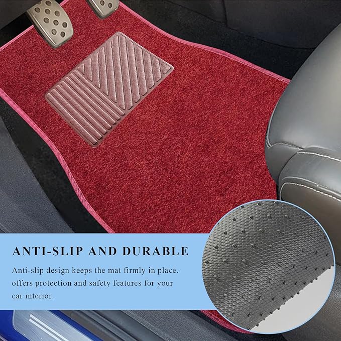 4PCS Car Floor Mats, Waterproof Non-Slip Car Floor Liners with Safety Heel Pad, All-Weather Wear-Resistant Mats Heavy Duty Universal Carpets for Truck SUV Van Sedan (Wine Red)