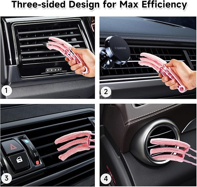 Car Detailing Brush Set, 8PCS Pink Auto Cleaning Kit – Soft Bristle Brushes, Dust Blower, Cleaning Gel, Microfiber Towel – for Interior & Exterior, Dashboard, Air Vents, Wheels, Car Cleaning Supplies
