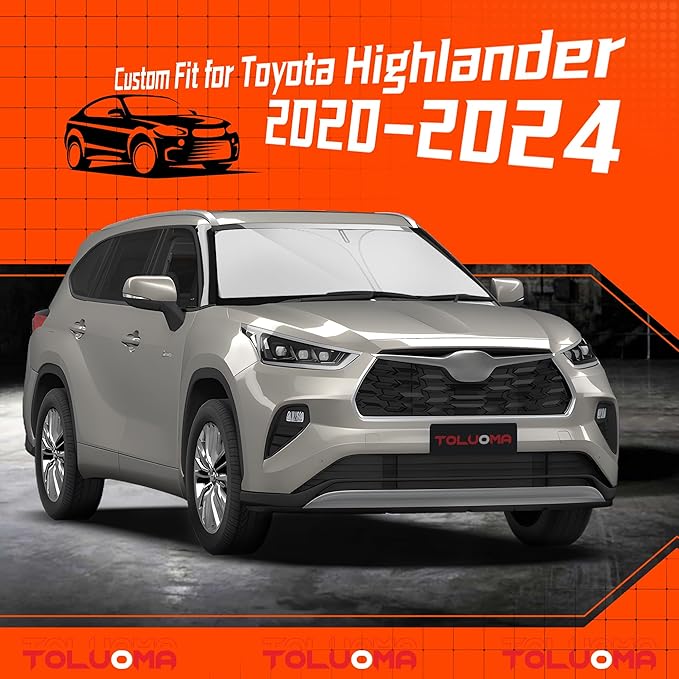 Toluoma Custom Fit Windshield Sun Shade for Toyota Highlander 2020-2025 - Full Coverage, 210T Reflective Fabric, Double-Layer Design - Blocks 99% UV Rays, Keeps Car Cool, Easy to Install and Store