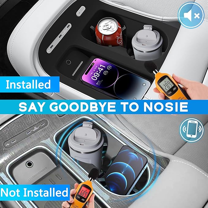 for 2026 Hyundai Palisade Accessories Center Console Cup Holder & Wireless Charging Mat Silicone Cup Holder Insert Console Insert Tray Organizer Non-Slip Pad Interior Decoration for Palisade 2026