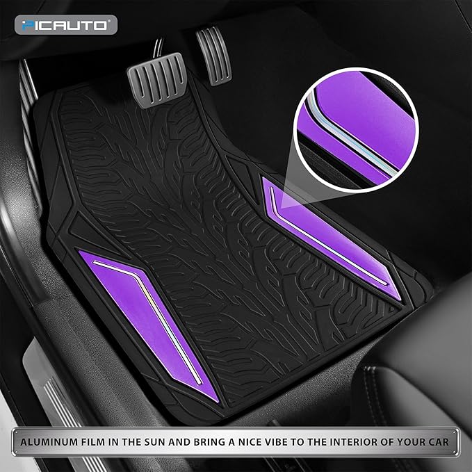 PIC AUTO Rubber Floor Mats, Purple Aluminum Film with Colorful Piping Floor Mats for Cars, Car Mats with Non-Slip Backing, All-Weather Protection, Trim-to-Fit Liner for Cars, SUVs, Trucks, Vehicles