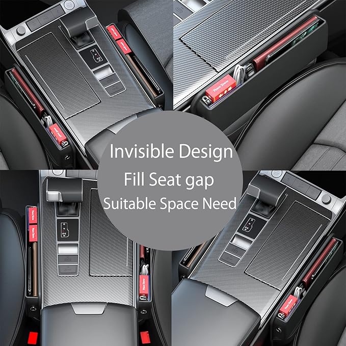 K LAKEY Car Seat Gap Filler Organizer,2 Packs Premium PU Leather Storage Box No Slip Pad Compatible with Phone Key Wallet Phone Sunglasses Pockets Seat Catcher Holders Console Side Organizers