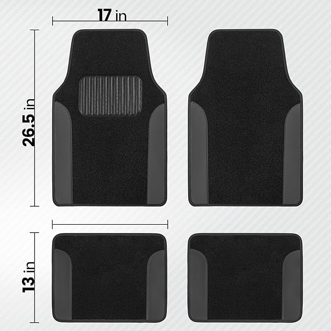 BDK Carpet Floor Mats for Cars, Two-Tone Carpet Car Mat with Faux Leather Accents, Automotive Floor Mat Sets with Built-in Heel Pad, Stylish Interior Car Accessories Grey