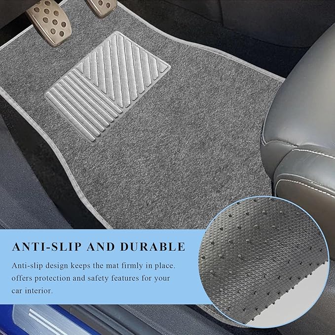 4PCS Car Floor Mats, Waterproof Non-Slip Car Floor Liners with Safety Heel Pad, All-Weather Wear-Resistant Mats Heavy Duty Universal Carpets for Truck SUV Van Sedan (Gray)
