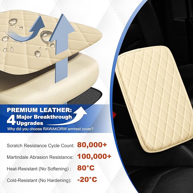 Center Console Cover Compatible with Chevrolet/Chevy Malibu Leather Car Armrest Cover with Storage Pockets.,Anti-Scratch Auto Armrest Pad Accessory （Beige