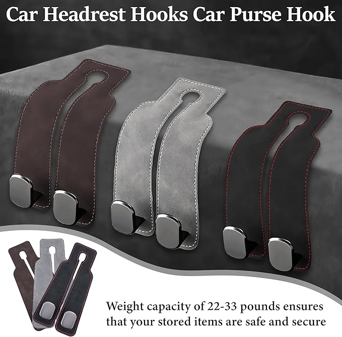 ecocstm Car Seat Headrest Hook, Vehicle Back Seat Headrest Hook, Car Purse Hook Car Seat Hooks for Hanging Grocery Bag, Purse, Car Seat Backrest Organizer, Tote Bag (Brown)