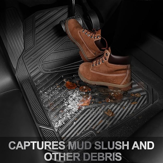 CAR PASS Rubber Car Mats, Waterproof Car Floor Mats All Weather,Car Mat Full Set 4 Pieces, Automotive Floor Mat Trim to Fit for Cars Sedans SUVs Trucks, Anti-Slip Easy Clean, All Black