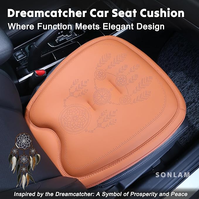 Comfort Dreamcatcher Car Seat Cushion Non-Slip - Relaxing, Optimal Support & Posture for Long Drive (Full Set (Cognac Brown))