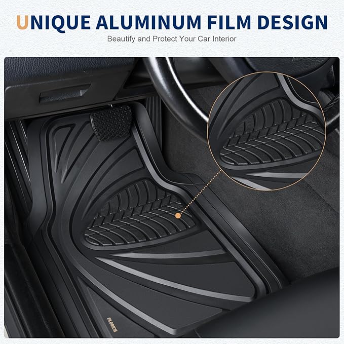 FLORICH Car Floor Mats, Waterproof Universal Heavy-Duty 4 Pieces Rubber Floor Mats for Cars, Full Set Car Mats with Anti-Slip Backing Fit for Most SUV, Vans,Trucks, Sedan(Black)