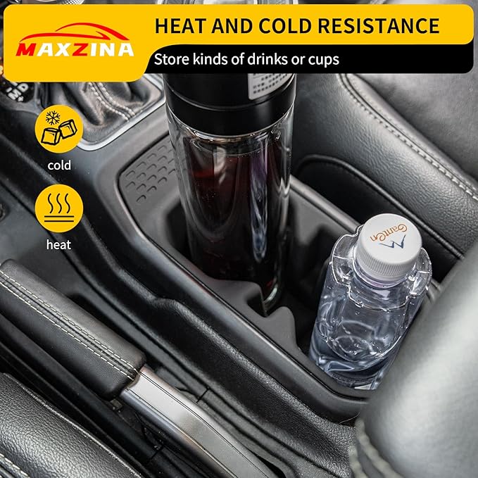 Maxzina Cup Holder Compatible with 2018-2026 Jeep Gladiator JT & Wrangler JL JLU 4XE Insert Center Console Cup Holder Soft Silicone Black Bottle Holder Interior Decoration 2025 Gladiator Accessories