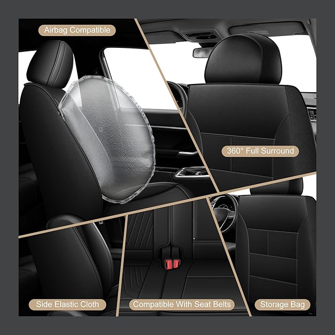 DISUTOGO Front Seat Covers Fit for Nissan Altima 2009-2025 2026 Waterproof Faux Leather Automotive Cushion Protector Car seat Covers Compatible Airbag(2 Seats, Black)
