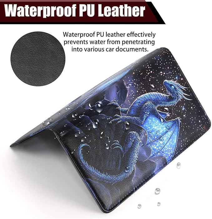 Car Document Holder with Magnetic Shut, Car Registration and Insurance Card Holder, Vehicle Glove Box Organizer Documents, Driver License, Auto Paperwork Organizer Wallet, Blue Dragon Starry Night