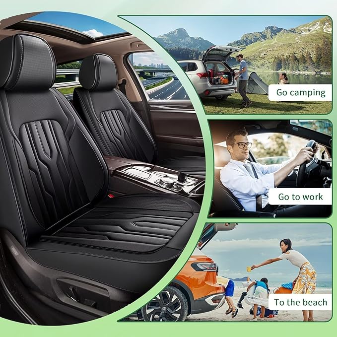 YORKENIC Fit for Volvo XC70 Seat Covers Front Set 2003-2016: Breathable Leather Car Seat Covers Compatible Airbag (2 Front Set, Black)