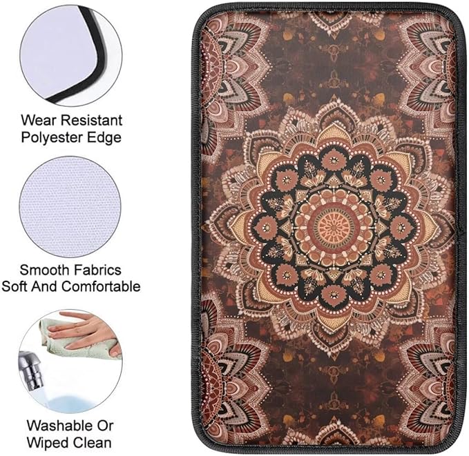 Fashion Mandala Center Console Cover Easy to Install Car Armrest Cushion Protector Protect from Pet Claws Soft Universal Fit for Vehicles,Cars,Suvs,Vans,Sedans