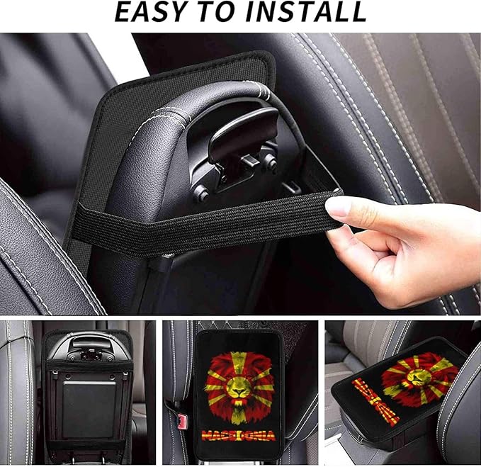 Vintage Macedonia Macedonian Flag Lion Head Auto Center Console Armrest Cover Car Handrail Box Cushion Pad Mat Universal Fit Most Vehicle Sedan Truck SUV Soft Comfort Decor Accessories