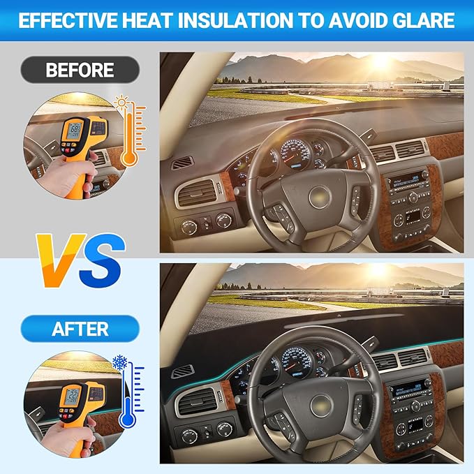 Dashboard Cover Dash Mat Compatible with GMC Sierra Chevy Silverado 2007-2013 Dash Covers - Models with Two Glove Boxes