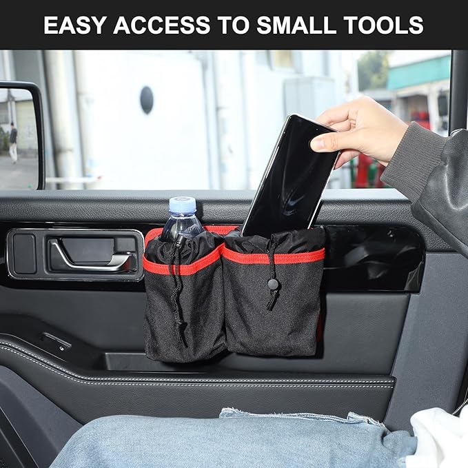 Car Water Cup Storage Bag Compatible with INEOS Grenadier 2020-2026, Co-Pilot Cup Holder Hanging Multi-Function Storage Bag Organizer Tray Interior Accessories (Red)