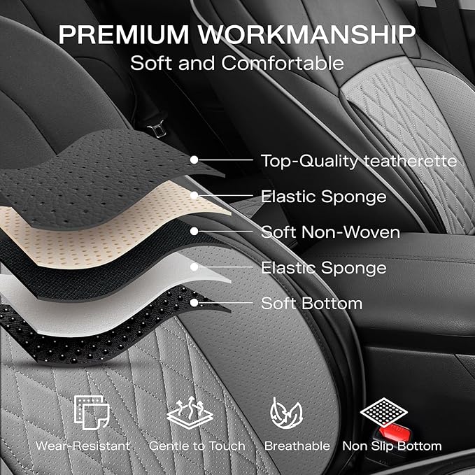 DuDuWang Seat Covers Custom Fit for 2024-2025 Tacoma Pickup Truck Seat Cover Protector Cushion with Faux Leather Waterproof (BlackGrey, Full Set)