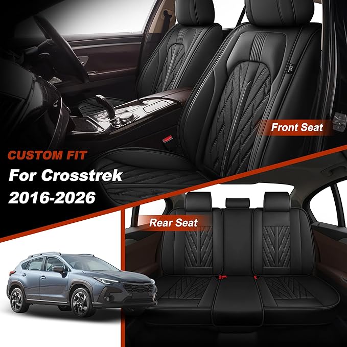 TTX LIGHTING Seat Covers Fit for Subaru Crosstrek 2016-2026 Seat Covers Full Set Car Seat Covers Faux Leather Breathable Waterproof Car Seat Protector (5 Seats, Black)