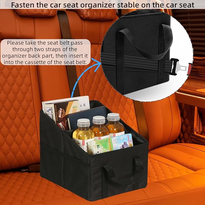 Car Seat Organizer for Front & Back Seat, Passenger Seat Storage Caddy with Divider, Mesh Pockets & Handles, Foldable Waterproof Car Organizer for Kids & Adults