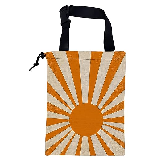 KXWQTRDD Car Trash Bag Retro Orange and White Sunray Leak-Proof Car Garbage Bag with Drawstring Foldable Canvas Trash Bin with Adjustable Buckle for Car Accessories, Travelling, Camping