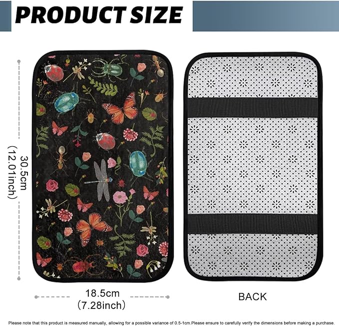 Bulopur Dragonfly Butterfly Car Center Console Cushion Pad Protect from Pet Claws Car Center Console Cover Flannel Auto Console Armrest Cover Universal Armrest Cover Pad