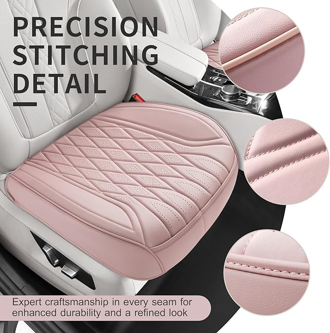 EQUIDEVDY 2 Pack Leather Bottom Car Seat Covers,Front Seat Covers for Cars,Driver Car Seat Cover,Luxury Faux Leather Seat Protectors,Full Wrap,Waterproof,for Most Vehicles,Sedan,SUV,Truck (Pink)