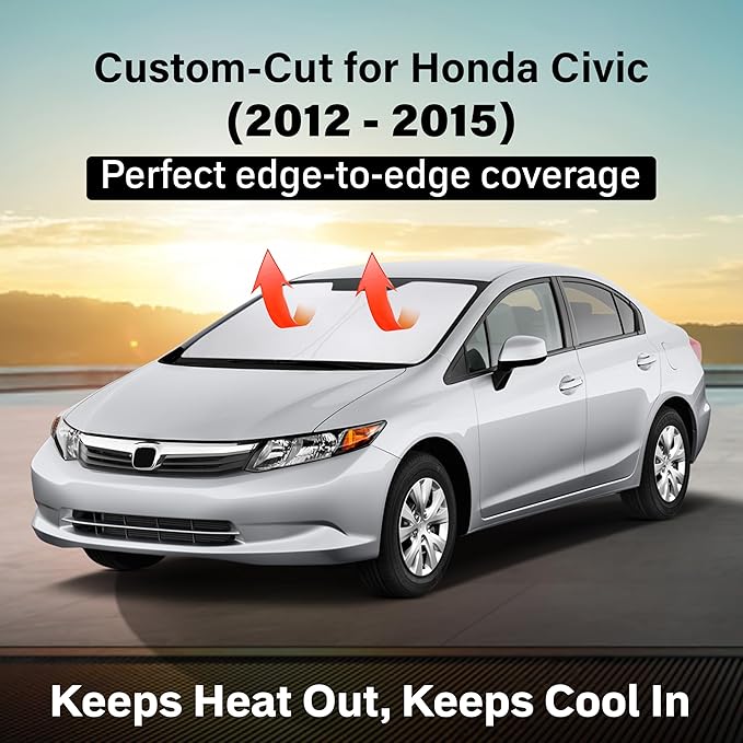 EcoNour Windshield Sun Shade Compatible for Honda Civic 2012–2015 | Sedan Front Window Sunshade | Foldable 4-Layer Sun Visor Protector | UV & Heat Blocking | Keeps Interior Cool